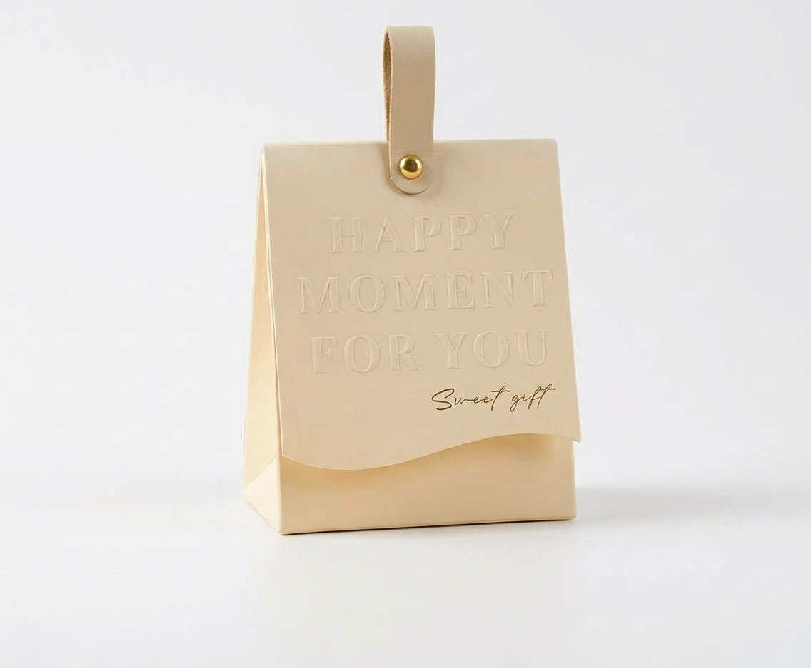 Minimalist Leather-Handle Gift Box | "Happy Moment For You"