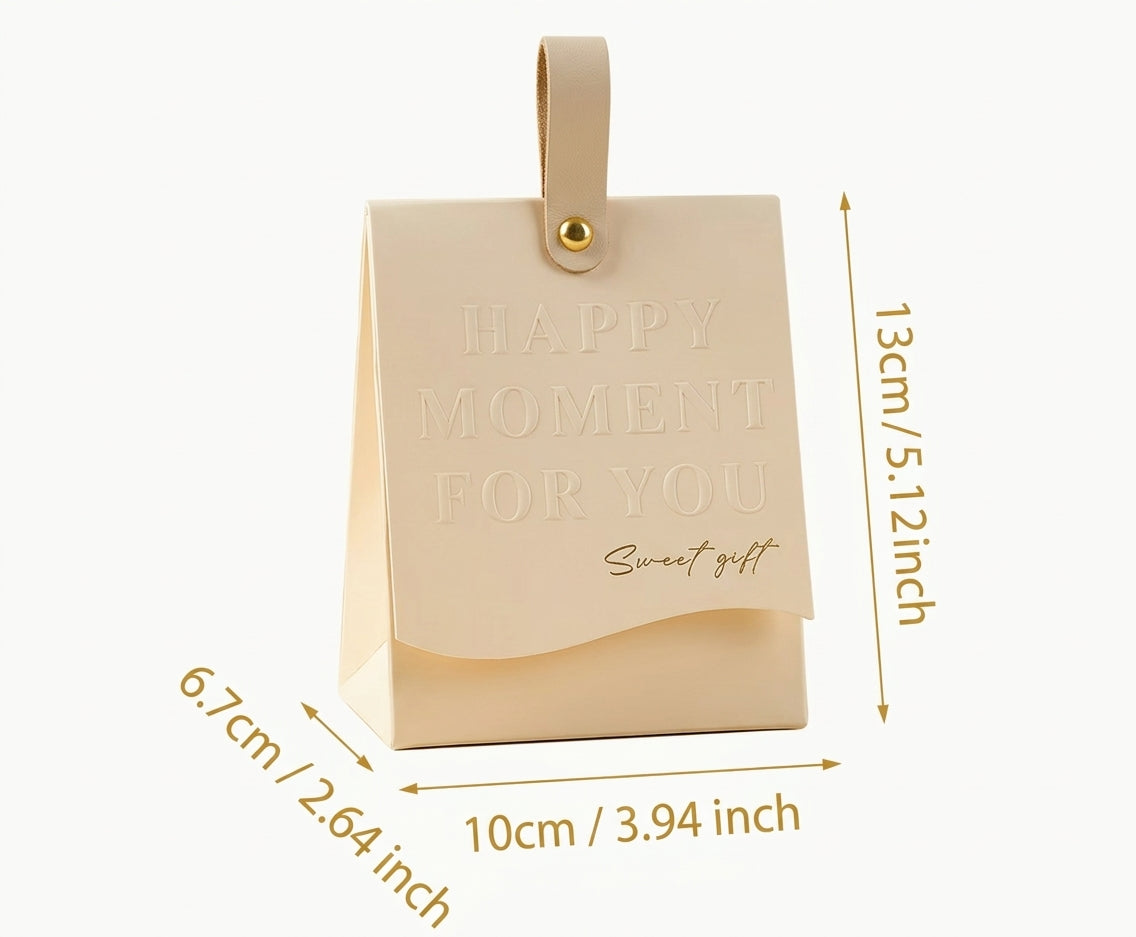 Minimalist Leather-Handle Gift Box | "Happy Moment For You"